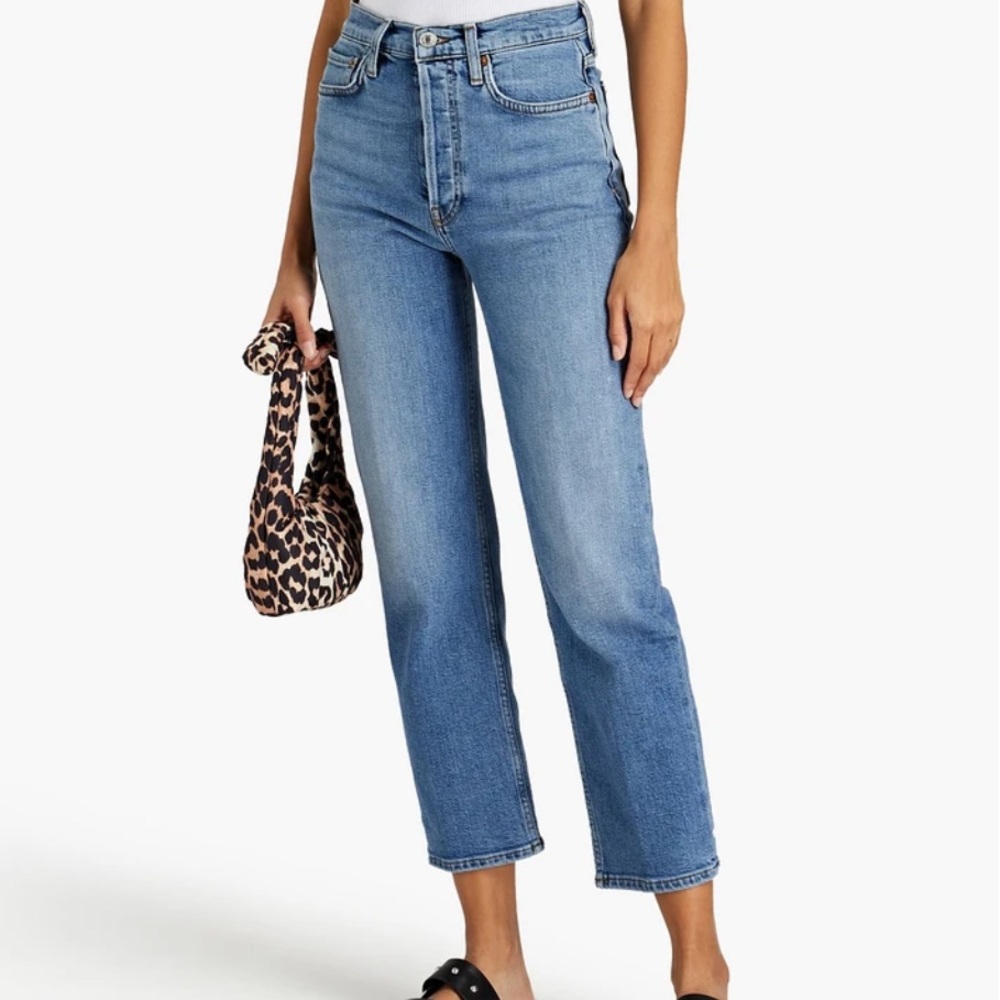 RE/DONE 70s Cropped Faded High-Rise Straight Leg Jeans Size 24